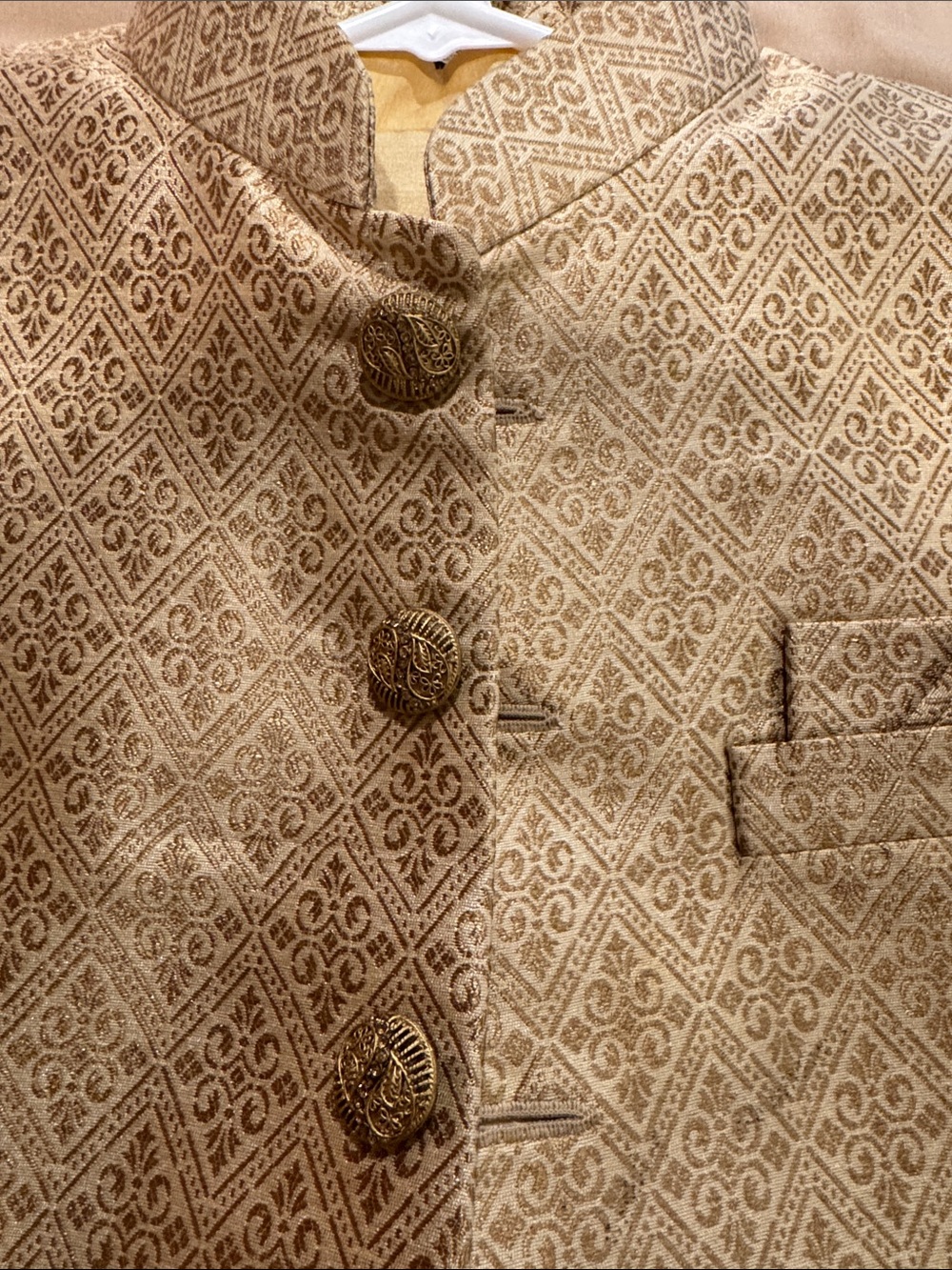 Boys Gold Brocade Nehru Jacket